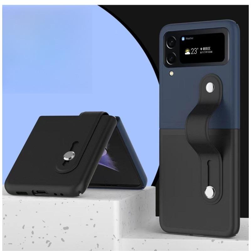 Suitable for Samsung Z Flip6 Wristband Stand Phone Case, Color-blocking Full Leather Texture Foldable Screen Z Flip45 Protective Case