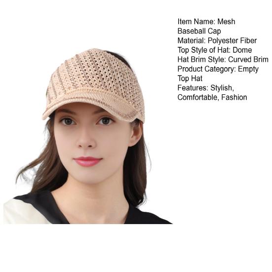 Summer Mesh Baseball Cap for Men Women Shiny Rhinestone Sun Visor Hat Outdoor Empty Top Hat for Beach Golf Tennis Baseball
