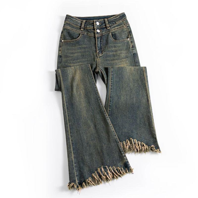 

Korean High-Waisted Micro-Flare Pants with Retro Tassels - Spring/Autumn 2025 Design XL