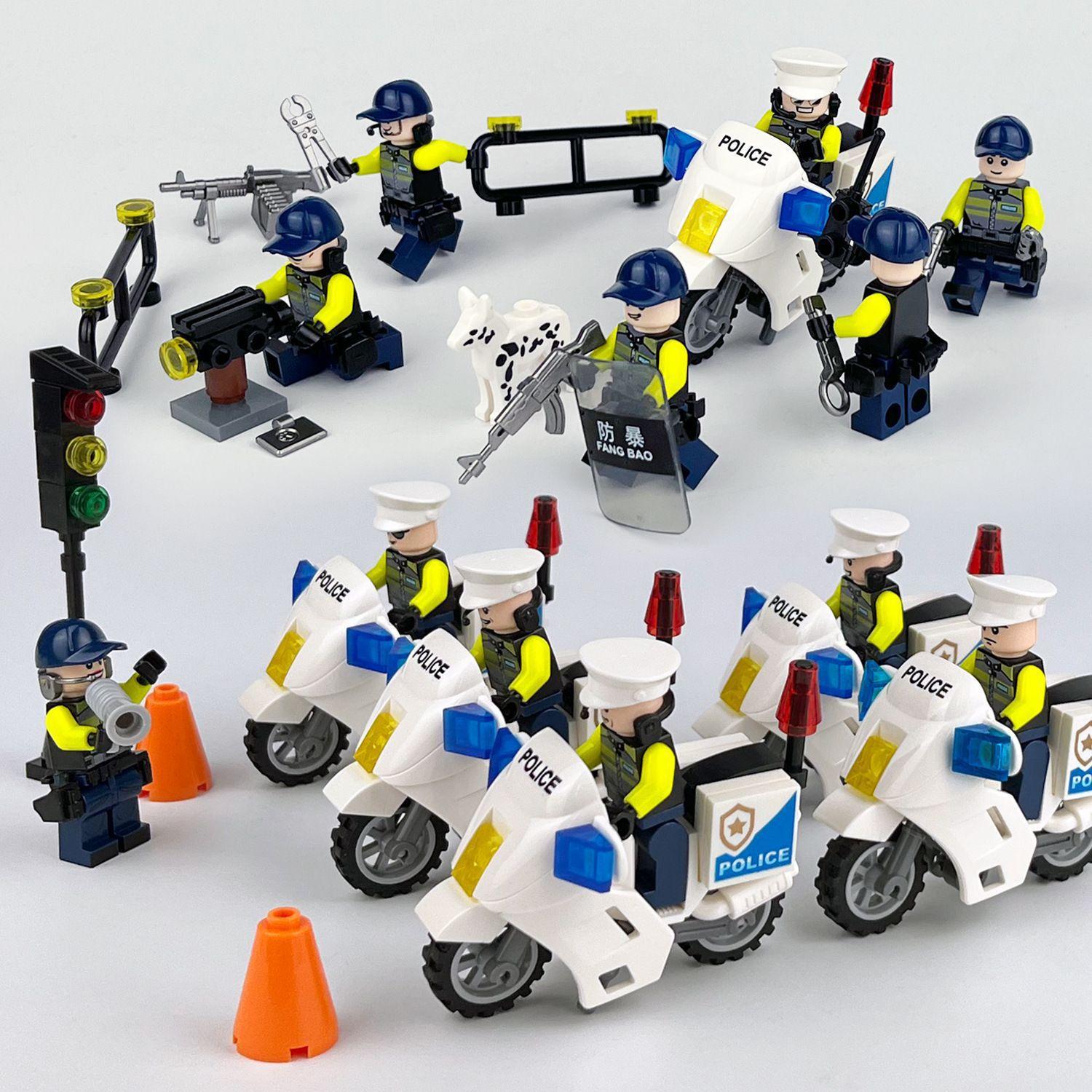 Package P1 Traffic Police Manzai Wu Motorcycle Children S Small Particles Assembled Building Block Toys