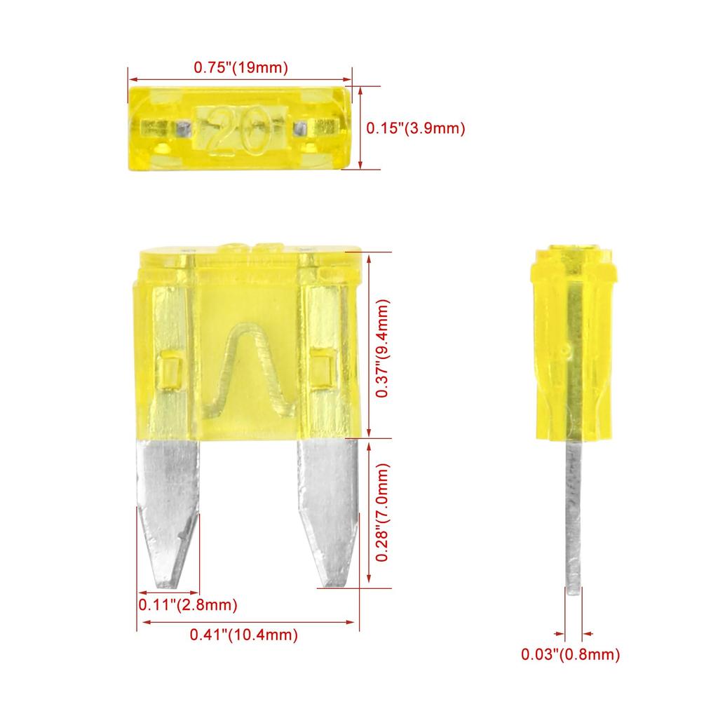 Heschen Mini-Sicherung ATM-20 Auto-Sortiment Auto SUV LKW 20A Gelb Packung mit 50 Stück