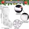 XIMISHOP 4PCS White Christmas Stockings, Large Xmas Glitter Snowflake Plush Hanging Stocking Decoration with Name Tags for Christmas Holiday Family