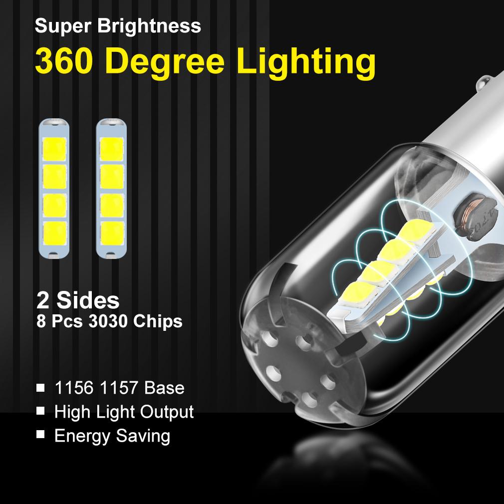 1Pc 1156 BA15S 1157 BAY15D P21W P21/5W 8 SMD 3030 Car Led Turn Signal Lights Brake Tail Lamp R5W R10W Auto Parking Rear Reverse Bulb White Red Yellow