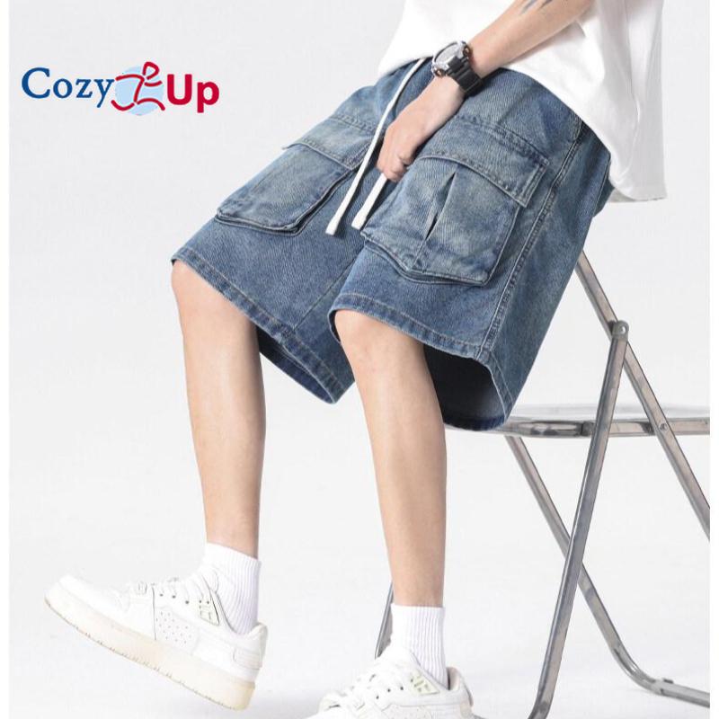 Cozy Up Jean Shorts for Men High Waisted Pull On Drawstring Elastic Waist Trendy Stretchy Denim Jorts Summer Shorts
