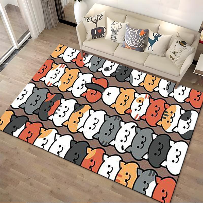 Cute Cartoon Cats Pattern Rug Non-slip Rug Suitable for Living Room and Bedroom Sofas.