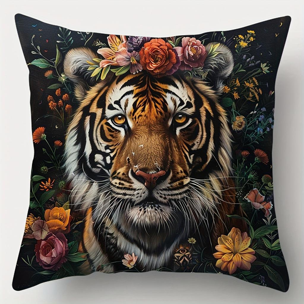 Home Decor FloralPatterned Animal Faces Pillow Covers Pattern Cushion Cover Suitable for Sofa Bedroom Car Pillow Cover