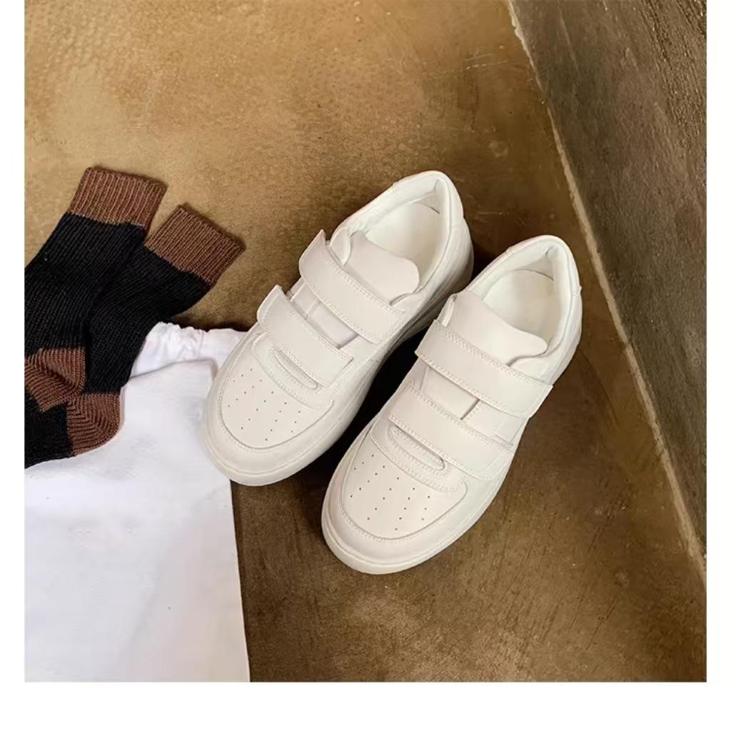 

Чистый источник ниша 2024 осень толстая подошва липучка маленькие белые туфли женские натуральная кожа маленькие люди увеличивают рост смайлик повседневные спортивные s 35 белый