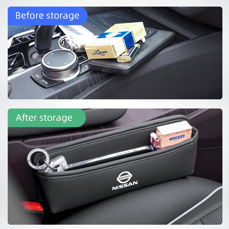 CBKSJY1 Leather Car Seat Gap Organizer Box Leak-proof Storage Bag For Nissan Sylphy N7 Teana Qashqai Note J10 J11 Navara Juke GTR Patrol