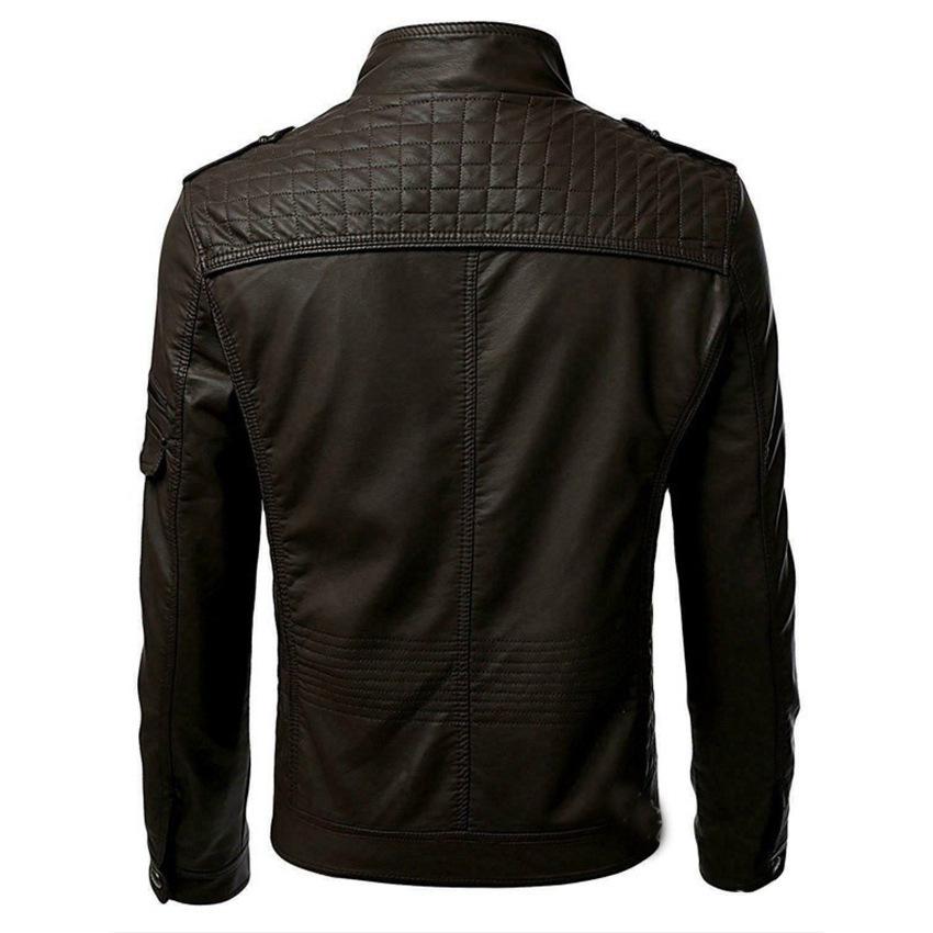 2023 European & American Stand-Up Collar Men's Punk Motorcycle Leather Jacket