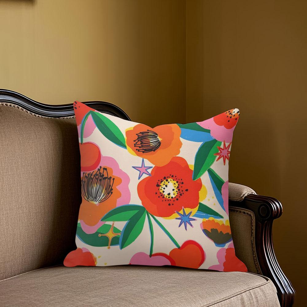Vivid Bloom Fiesta Square Jacquard Pillow Cover for Sofa Office Waist Cushion Cover Home Decorative Pillowcase