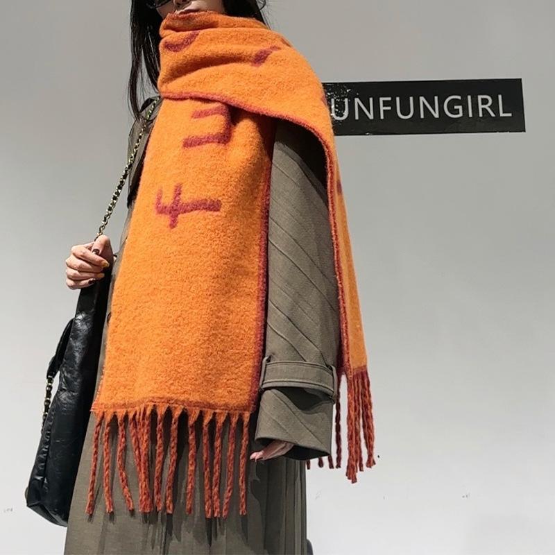 Autumn and winter high-end red shawl cape long wool scarf fashion versatile fringed cape triangle scarf