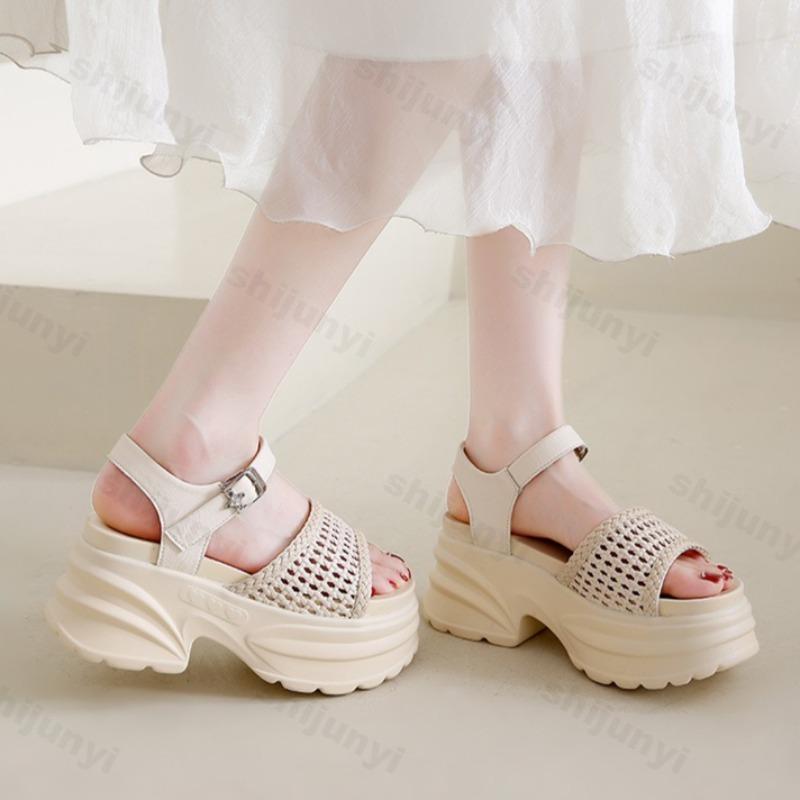Fashion Elegant Hollow Wedge Heel Casual Thick Soled Sandals for Women 2025 Summer Open Toes Comfortable Versatile Fashion Single Shoes
