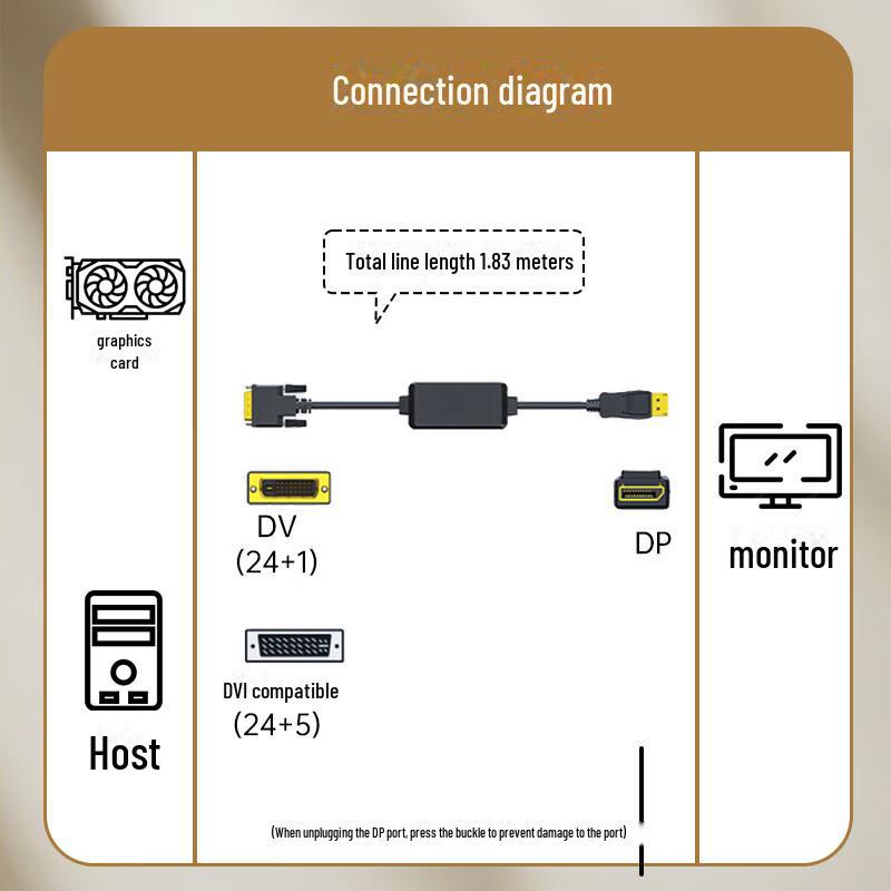 Biaz DVI To DisplayPort Male-to-Male HD Adapter for Computer To Projector Connection