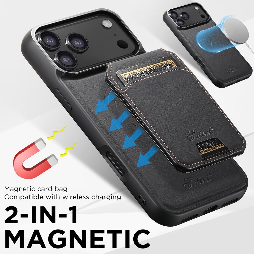 2 in 1 Leather Case For iPhone 17 Promax Air 16 Pro max 15 Plus 14 Pro 13 12 Wireless Charging Kickstand Card Slots Phone Cover