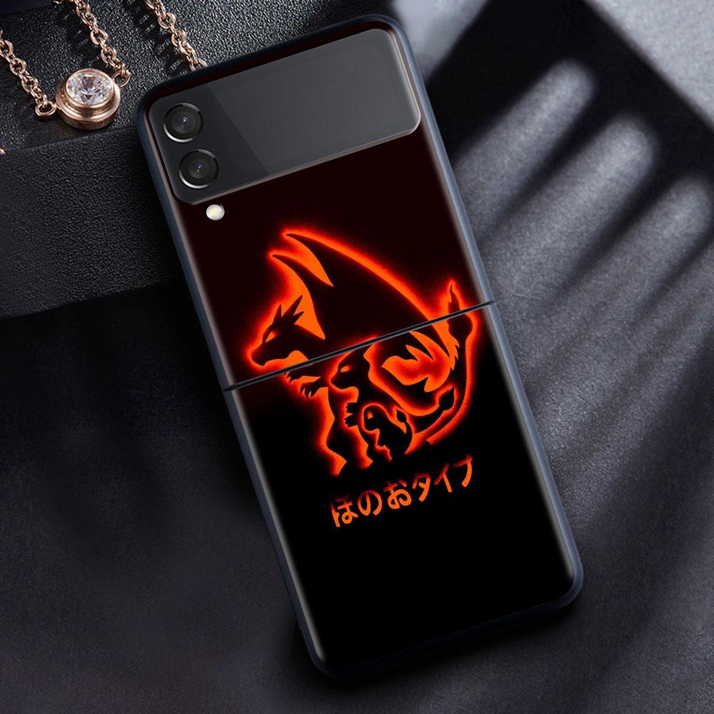 Anime Pokemon Japan Cell Case For Samsung Galaxy Z Flip 3 4 5G Fashion Z Flip3 Luxury Black Hard Back Phone Coque Cover