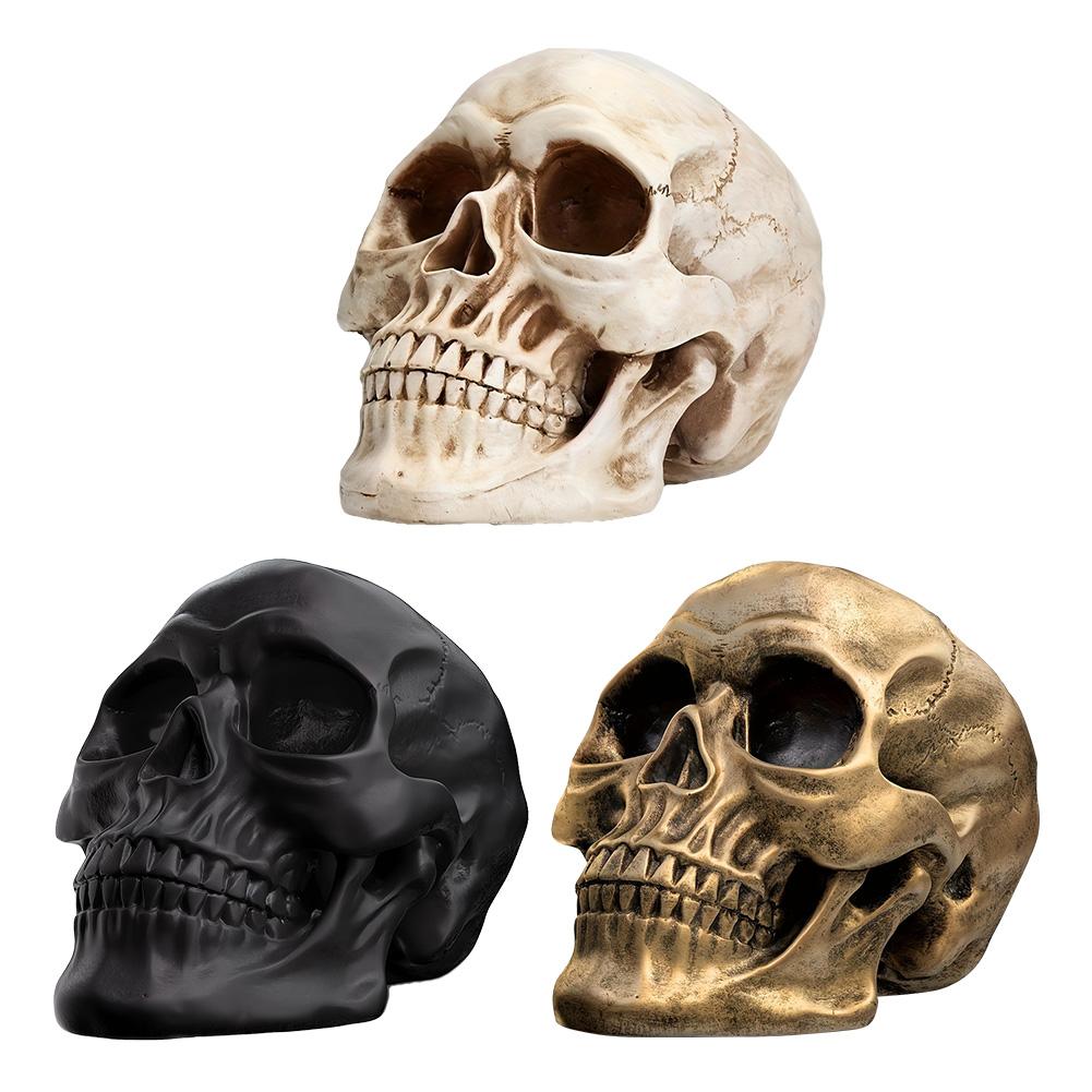 Halloween Skull Shaped Figurine Resin Horror Skull Statue Life Size Skeleton Figure for Holiday Party Indoor Desk Decor