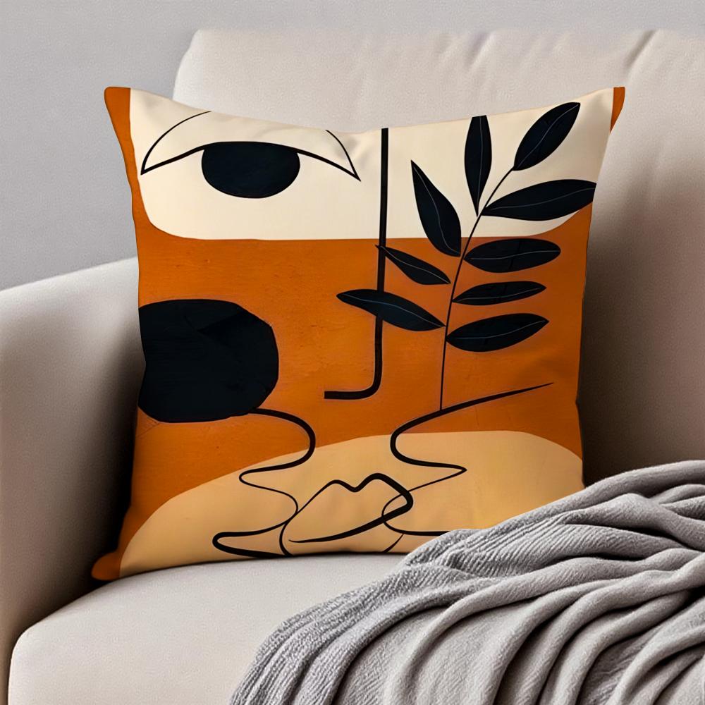 Creative Abstract Illustration Art Cushion Cover Pillowcase Antidustmite Invisible Zipper Short Plush Sofa Cushion