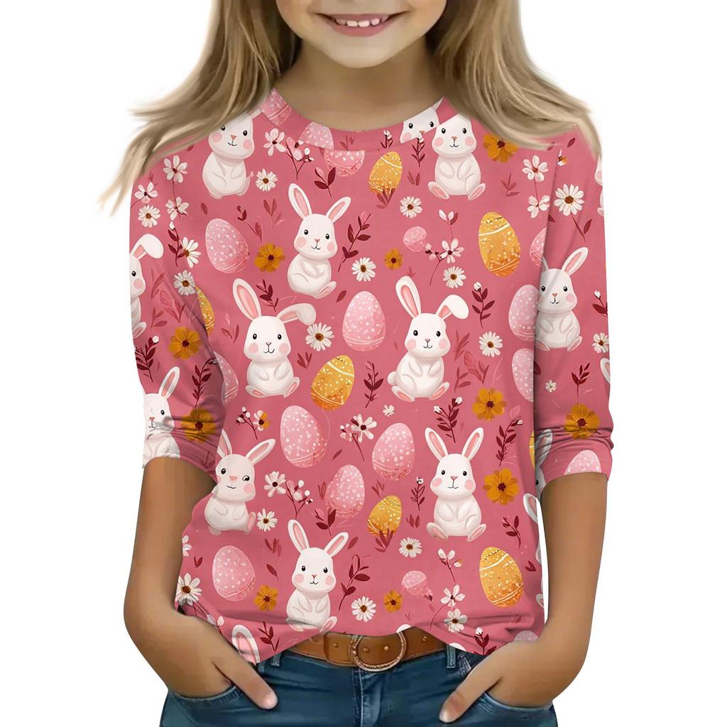 Kinder 3/4 Ärmel Tops Casual Print T Shirt Rundhals Pullover Bluse