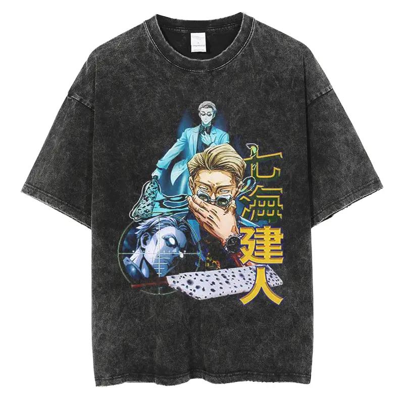 Anime Jujutsu Kaisen Nanami Kento Graphic T Shirt Men Women Washed Cotton Tshirts Vintage Casual Clothing Harajuku Male T-shirt