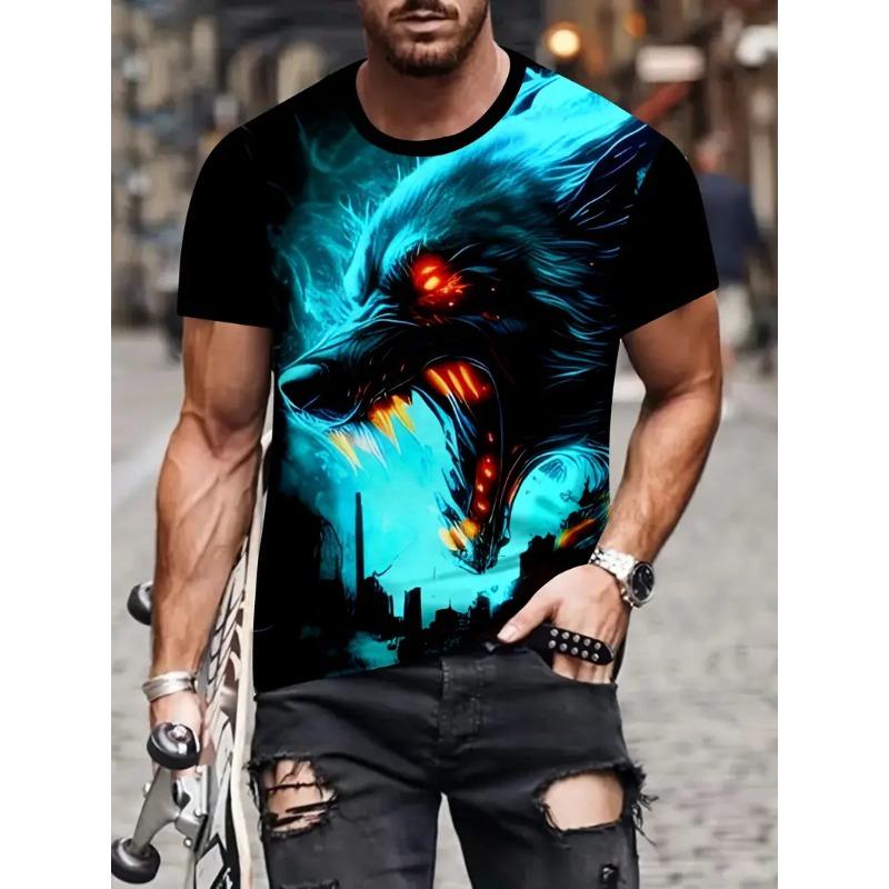 Summer Round Neck 3D Funny Terrifying Animal Patterns Print Top Fashionable Casual Short Sleeved Men's T-shirts