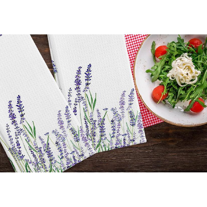 QIYUHOY Spring Summer Cottagecore Purple Lavender Wildflowers Kitchen Tea Towels, 16 X 24 Inches Set of 2 Cotton Dish Towels Dishcloths, Dish Cloth