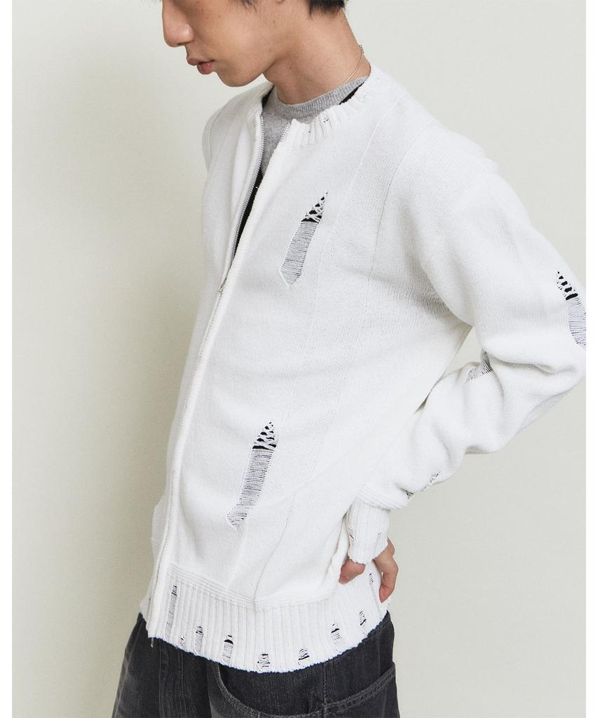 PARADIGMFILM [Ep.01] Damaged Japan Round Knit Zip-Up (Ivory)