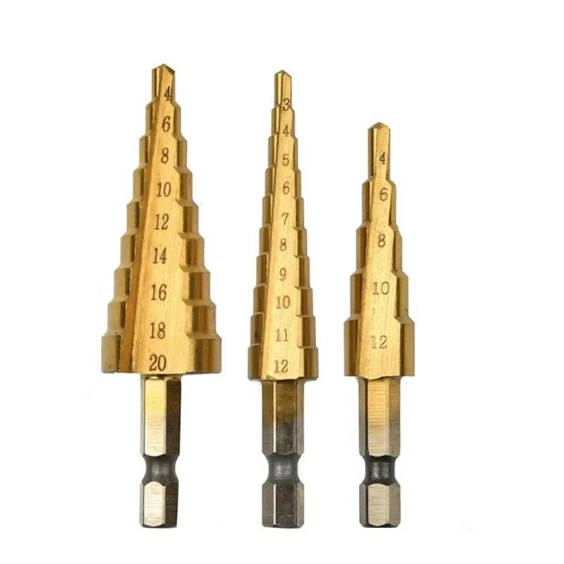 3-12 mm 4-12 mm 4-20 mm HSS Titanium Coated Step Drill Bit High Speed Steel Metal Wood Hole Cutter Cone Drilling Tool