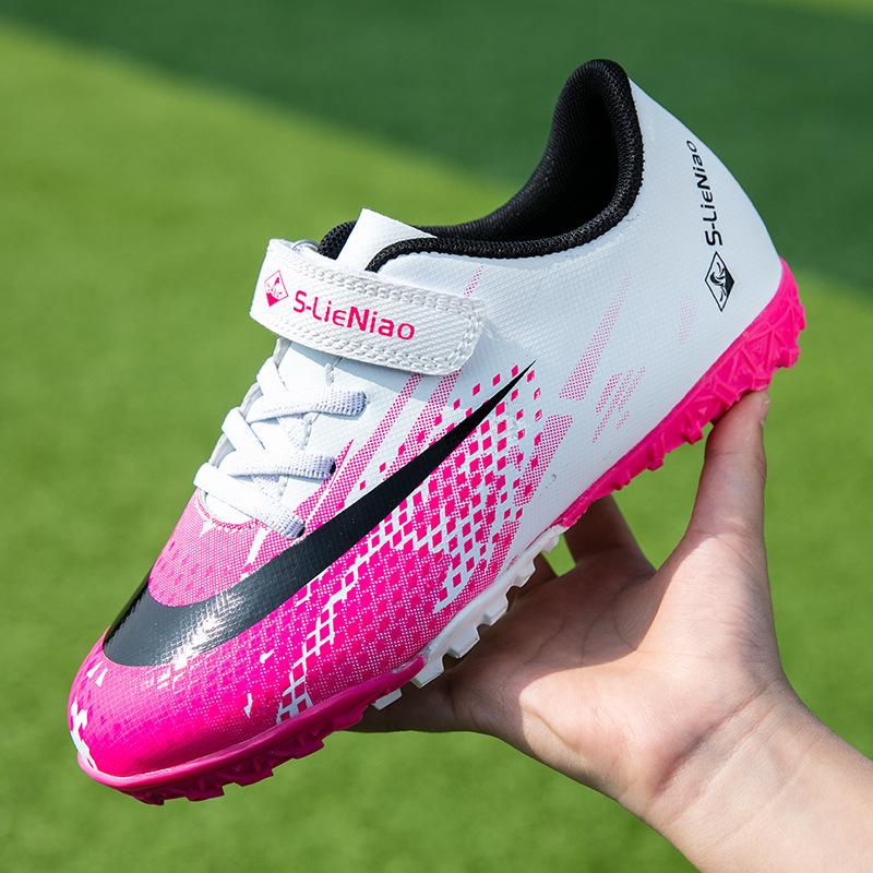 

Low-top football shoes boys and girls children elementary school students Velcro artificial grass broken nails running shoes leather foot training sho 35