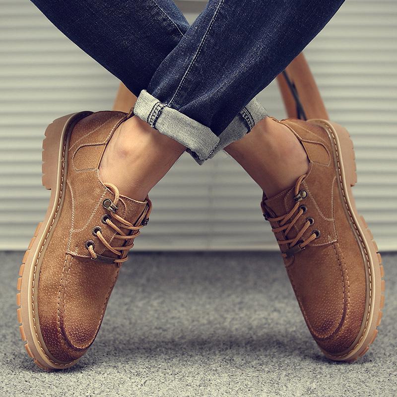 Kung Fu Deer Men's Genuine Leather Casual Low-Top Retro Martin Boots