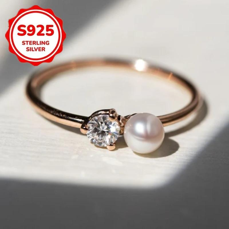1pcs 925Sterling Silver Women's ring with ultra-bright inlay3A Diamond and pearl gifts carry beautiful meanings