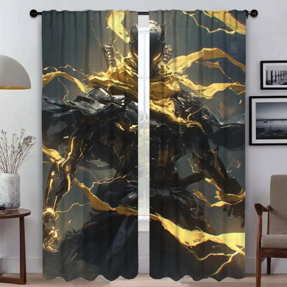 Thunder Ghost Warrior Curtains for Living Room Curtain for Room 2 Panel Halloween Decoration Partition Home Interior Curtains