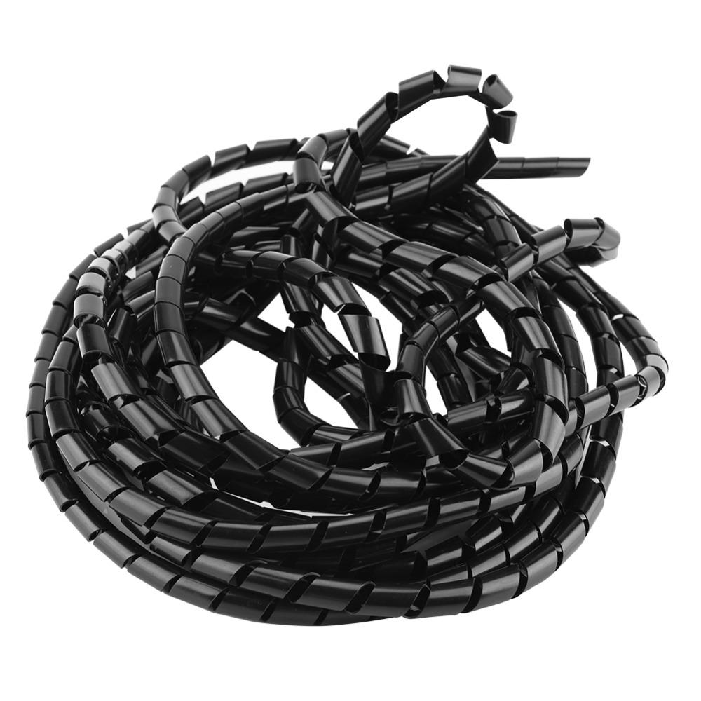 Black Spiral Cable Wrap External Diameter 10mm Wire Management Sleeve Computer Wire
