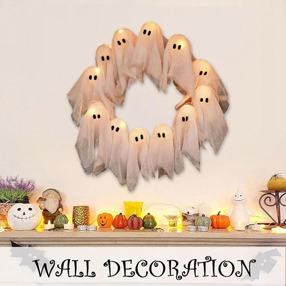 Ghirlanda Fantasma di Halloween per Porta d'Ingresso Ghirlande Decorative Illuminate Decorazione da Appendere per Festa in Casa, Appendiporta Decorazione di Halloween