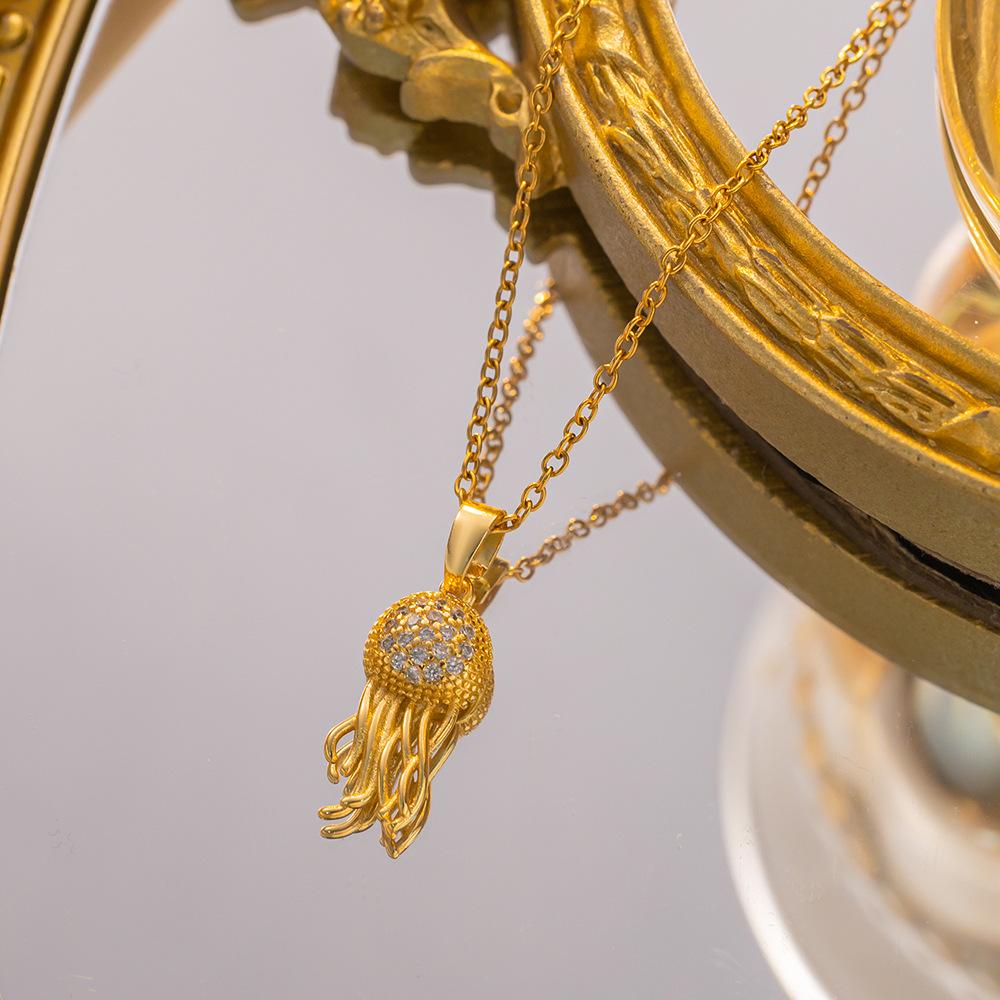 Damen Mädchen Mode Meerestiere Halskette Edelstahl Kette Glänzend Zirkon Seestern Muschel Oktopus Schmuck Zubehör Geschenke