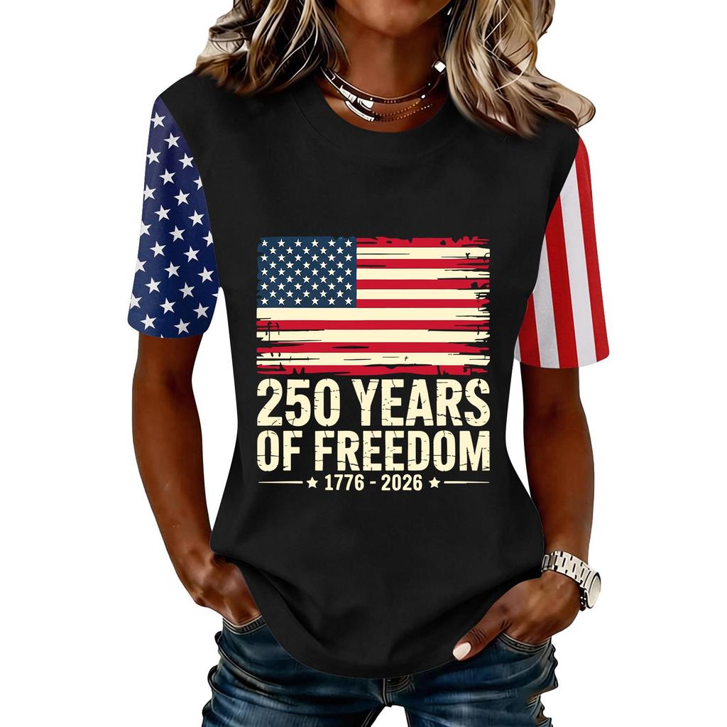 Women's Fashionable Casual Short Sleeve Print Round Neck Pullover Top