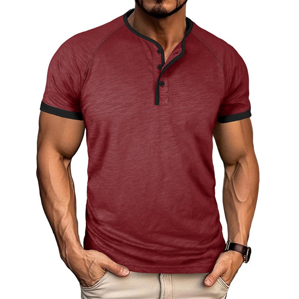 Men’s Slim Fit Lightweight Breathable Raglan Sleeve Henley Neck Short Sleeve Athletic Casual Shirt Top