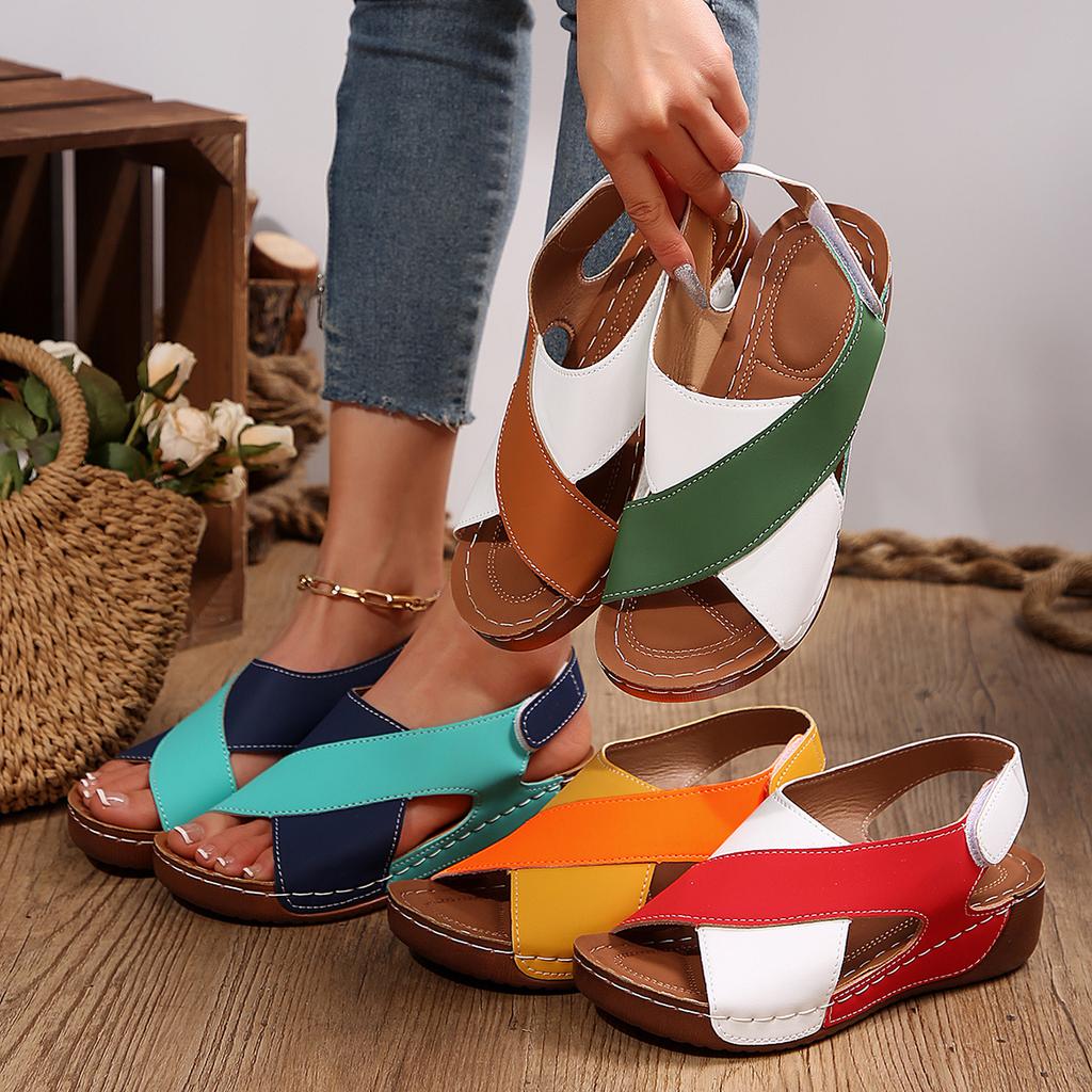 Mix Color Women Wedge Sandals Summer 2025 Comfortable Non Slip Beach Shoes Woman Leather Platform Roman Sandals Zapatos De Mujer