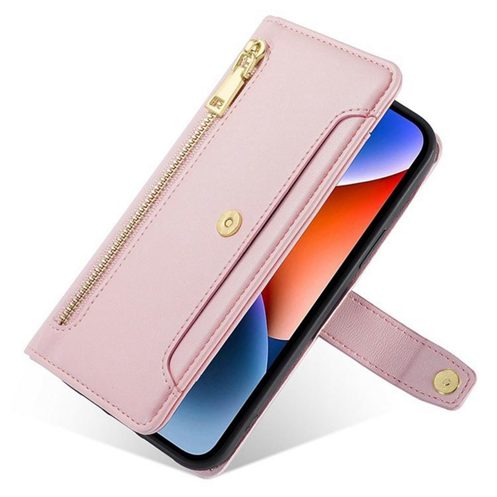 For Itel A50C Leather Case Zipper Pocket Wallet Phone Cover with 2 Straps