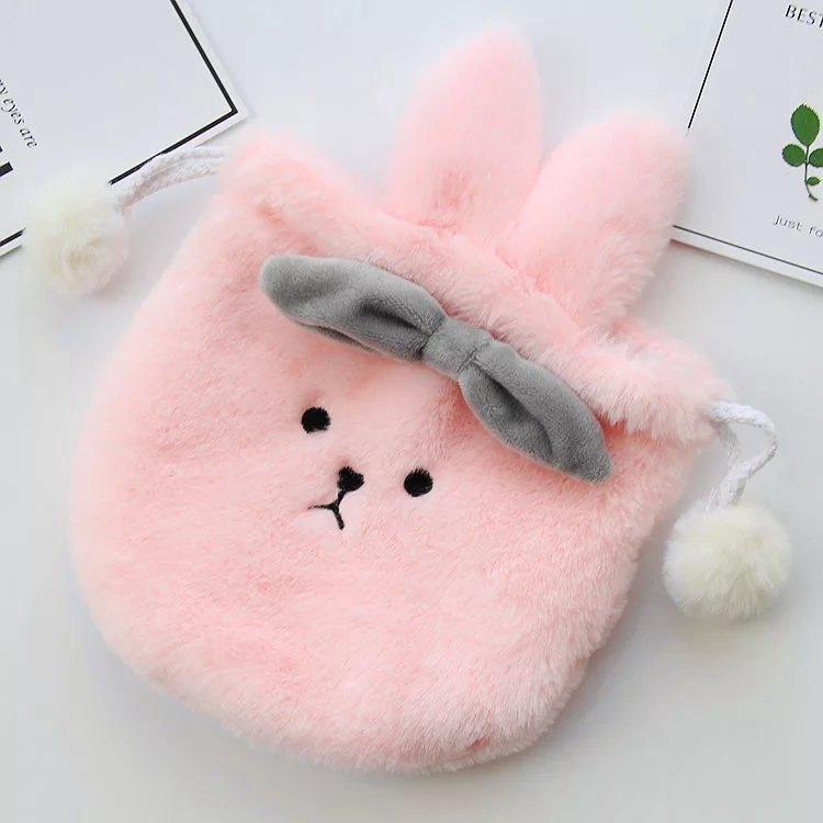 

1 шт. Милый мультяшный кошелек для монет для женщин и девочек, плюшевый с кроличьими ушками, мини-сумка для хранения, мешочек на шнурке розовый