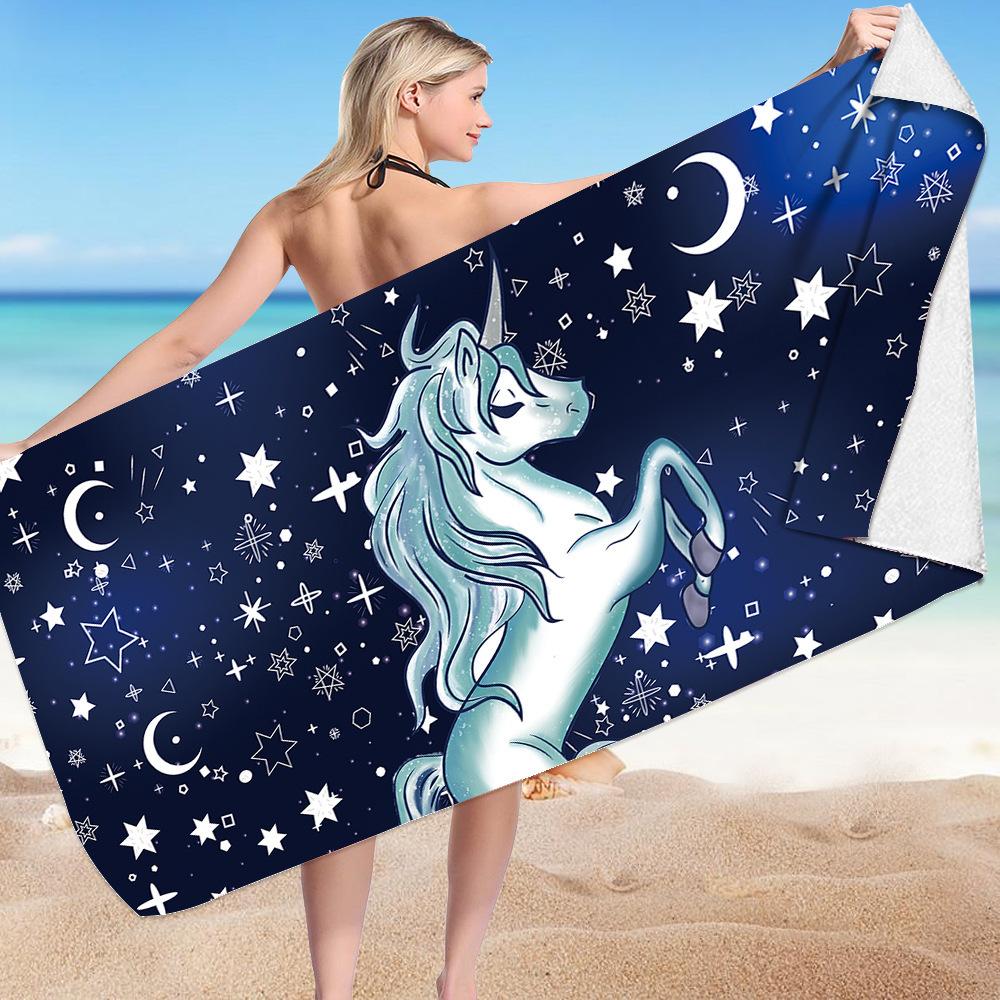 Cute Unicorn Series digital-printed polyester Superfine fiber double-sided fleece Beach vacation bath towel, beach towel
