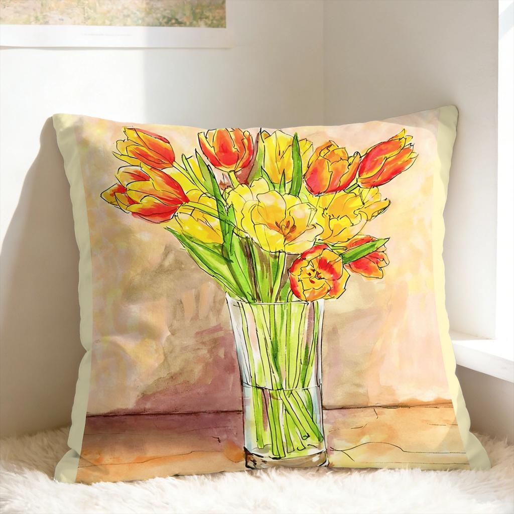 Tulip Spring Pillow Cover Cute Funny Pillow Case For Living Room Sofa Print Cushion Cover Gift Idea