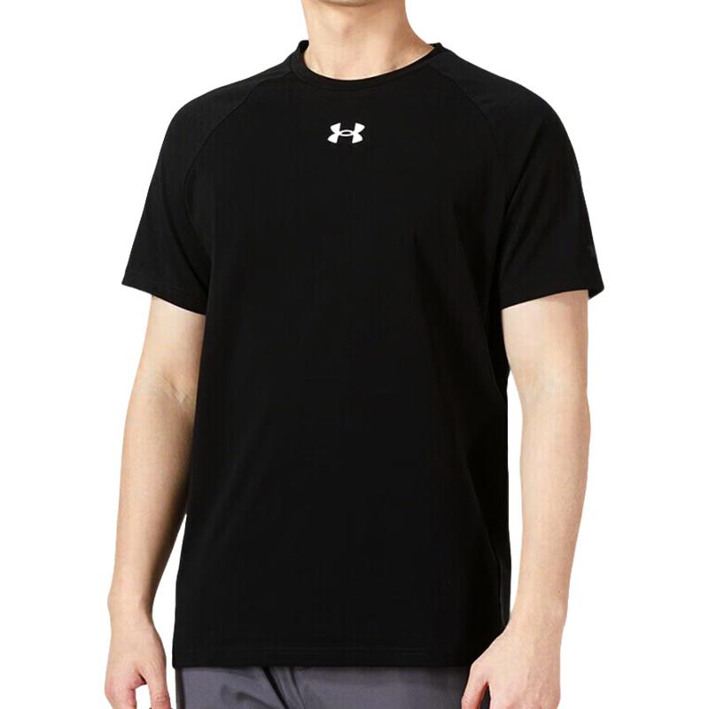 Under Armour Large Letter Logo Embossed Sports Knit Crew Neck Short Sleeve Raglan T-Shirt Men T-Shirts Black 22500518-001