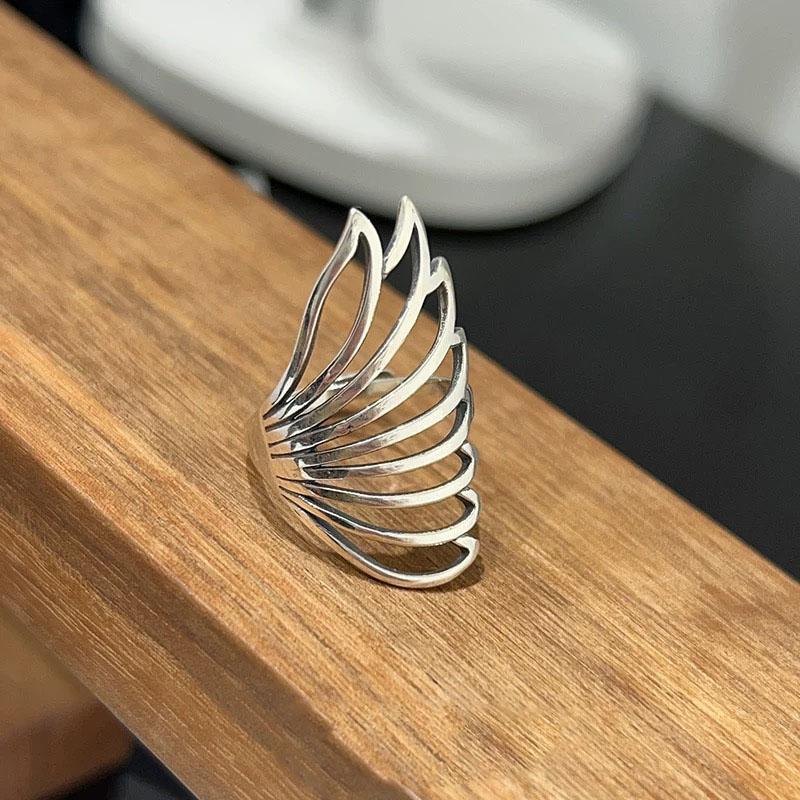 

925 Sterling Silver Rings for Women Men Couple Minimalist Handmade Simple Wing Ring Party Jewelry Gift Prevent Allergy resizable