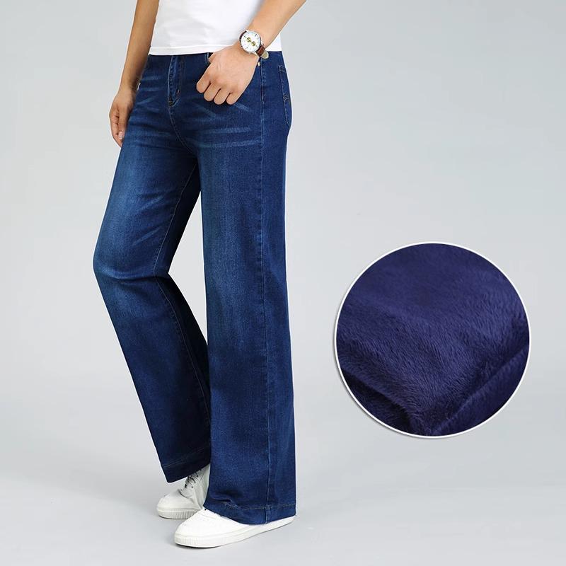 

Зимние мужские утепленные стрейчевые джинсы, мужские джинсовые брюки большого размера средней посадки 36 темно-синий