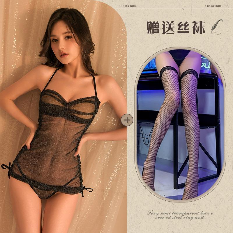 Sexy lingerie sexy flirting hot soft yarn perspective neck suspender skirt backless passion pure desire temptation