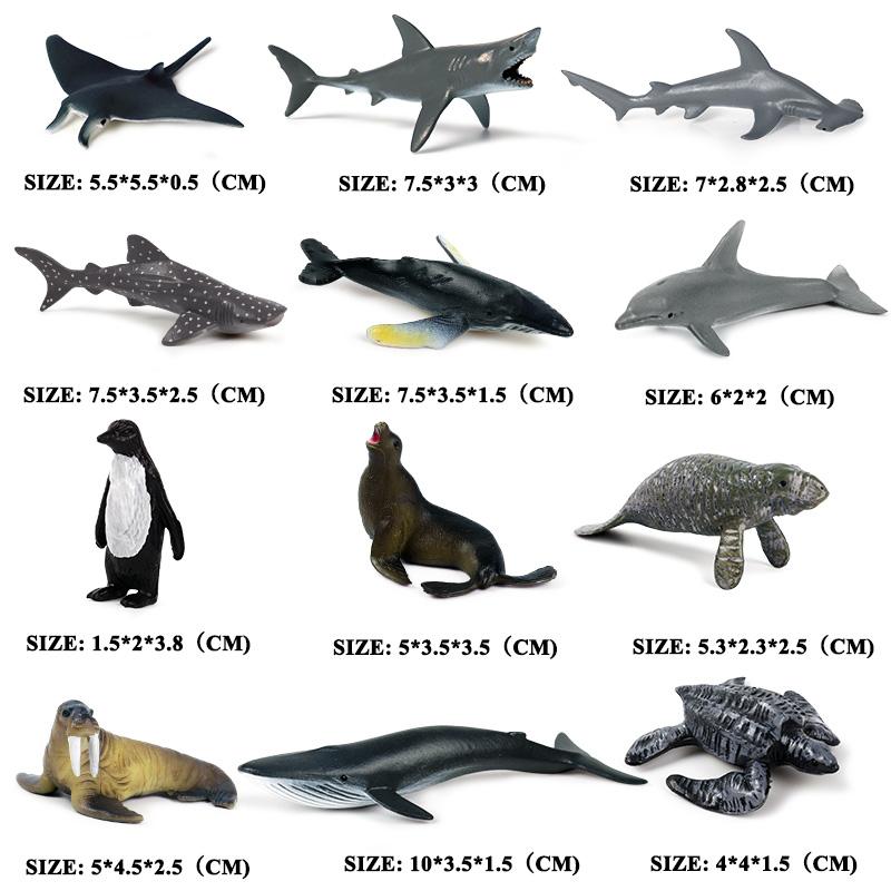 Oenux Mini Ocean Marine Shark Model Classic Sea Life Animal Whale Turtle Action Figures PVC Lovely Educational Toy For Kids Gift