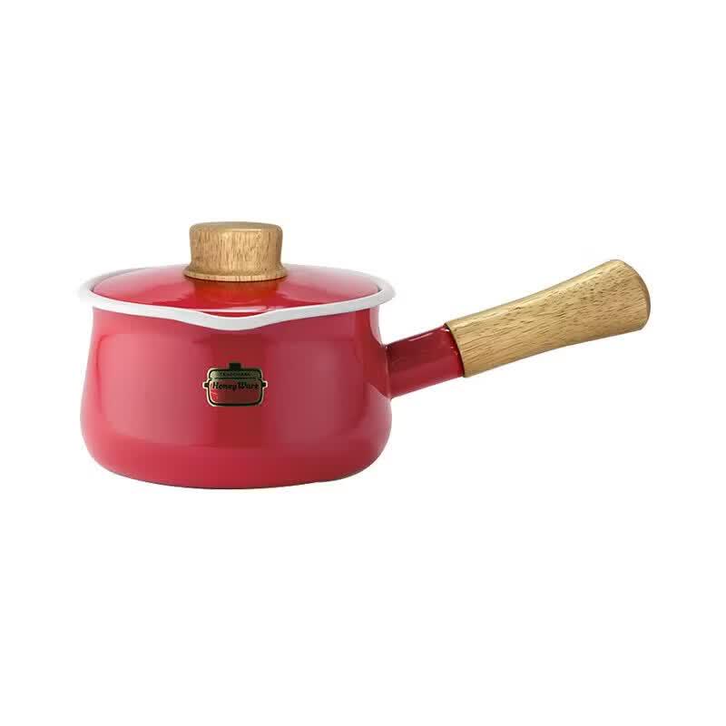 FUJIHORO Enamel Cast Iron Milk Pot with Wooden Handle