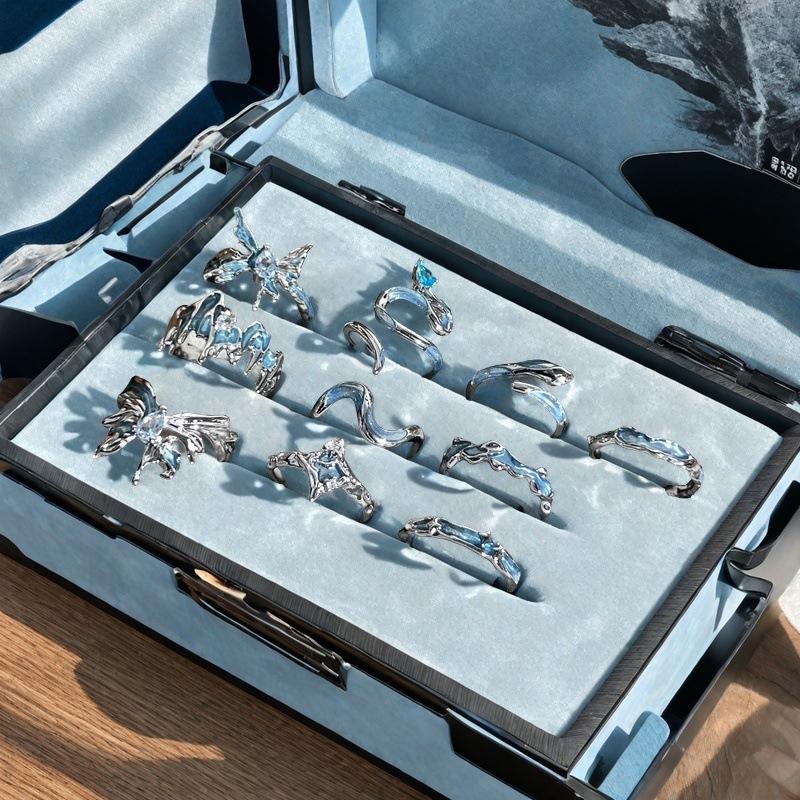 Blue Oil Drop Butterfly Open Ring Irregular Fold Light Luxury High Sense Niche Personality Ring