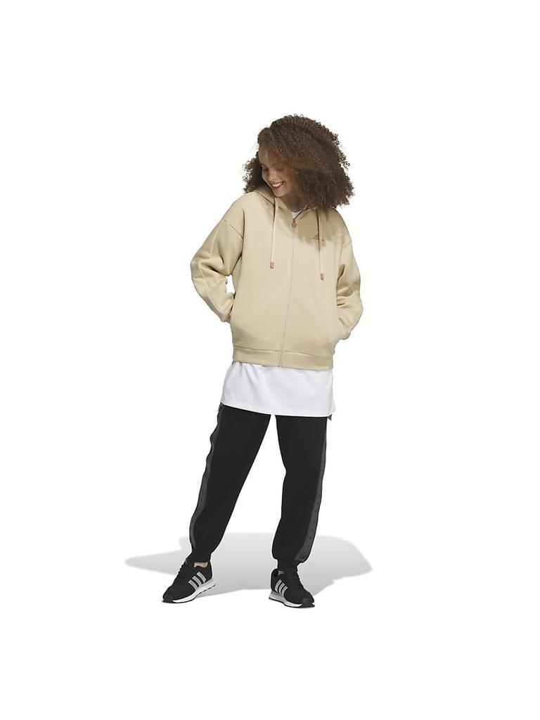 Adidas Wording Fleece Magic Beige Size Women's Loose-Fit Full-Zip Hoodie, (IK9893), J/L (JSY18/IEH71)