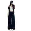Women's Plus Velvet High-Waisted Wide-Leg Pants - Autumn/Winter Thickened Curve Drape Casual Wear